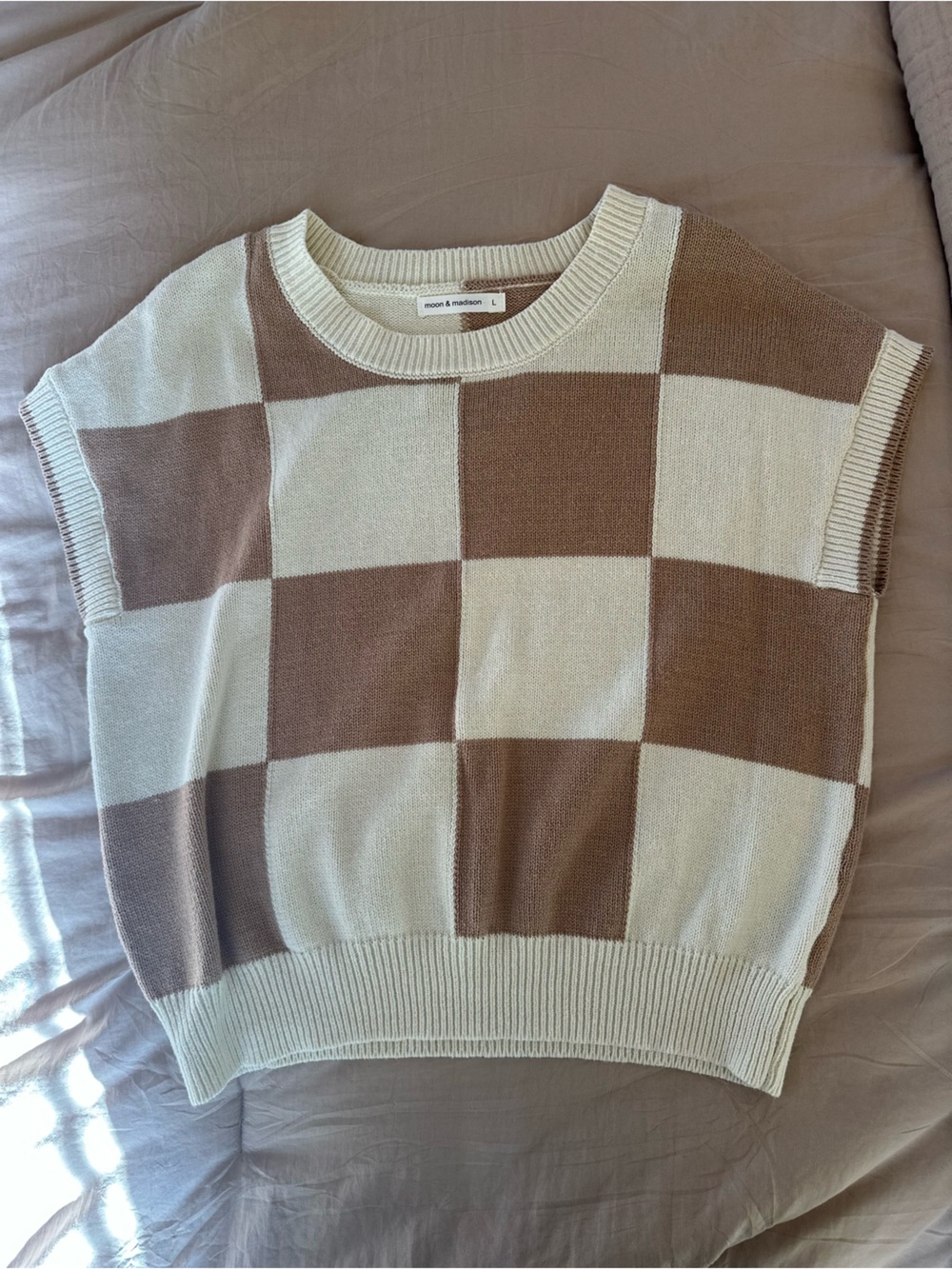 Checkerboard Knit Skort - Cream & Light Brown